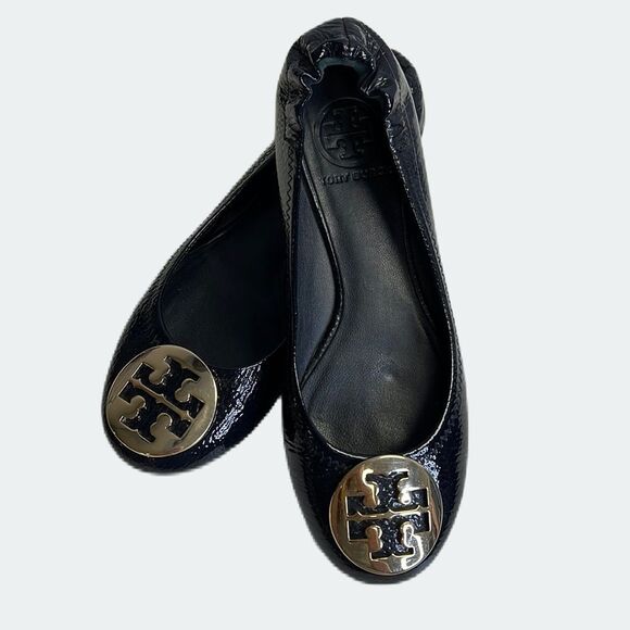 Tory Burch / Reval Flats / Gold Emblem / Navy Patent Leather / 6.5 - Picture 2 of 4